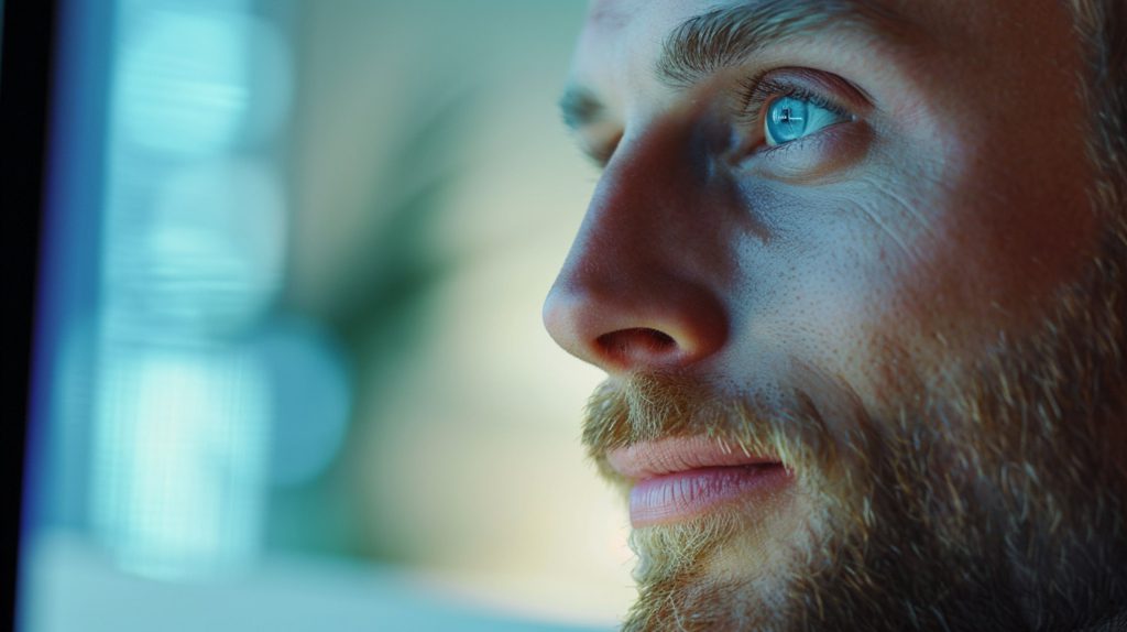 man looking at screen